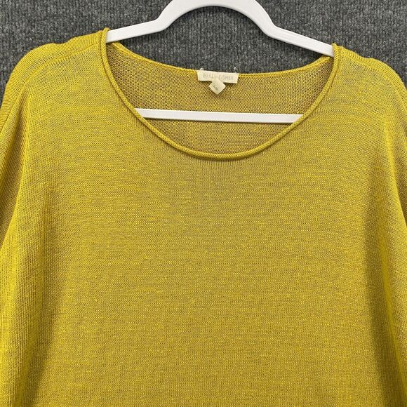 Eileen Fisher Sweater L Mustard Organic Linen Pullover Hippie Lagenlook Casual - Picture 2 of 8